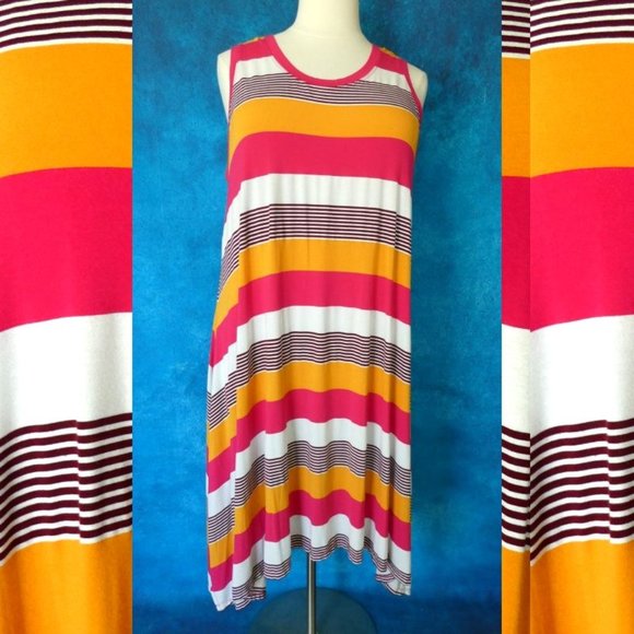 Lane Bryant Striped Tank Dress 22/24 Pink White - Picture 1 of 8